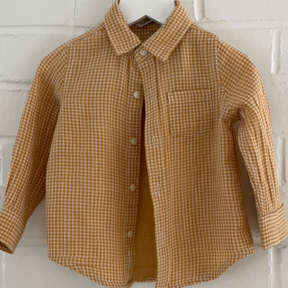 Janie and Jack Brown Button Down Shirt with Waffle Texture